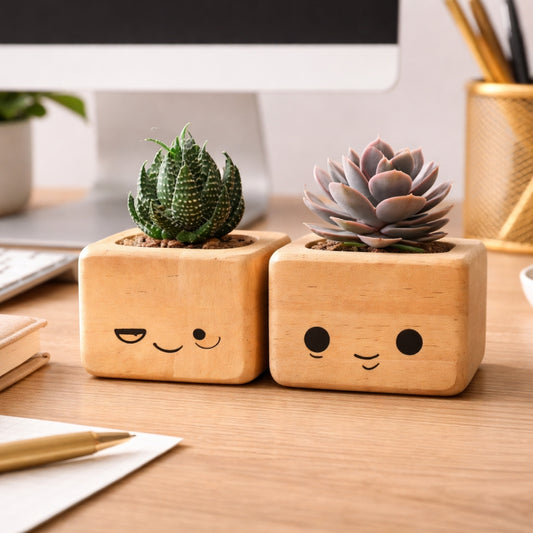 Caras - Maceteros artesanales de madera con rostros minimalistas