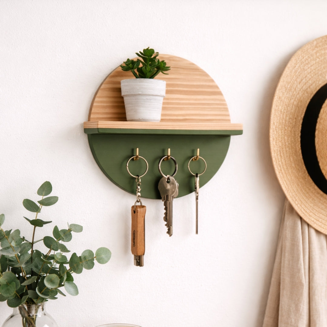 Origen - Organizador de pared artesanal con repisa para planta