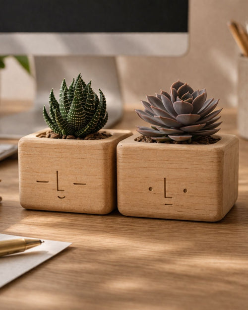 Faces - Wooden planters with minimalist faces