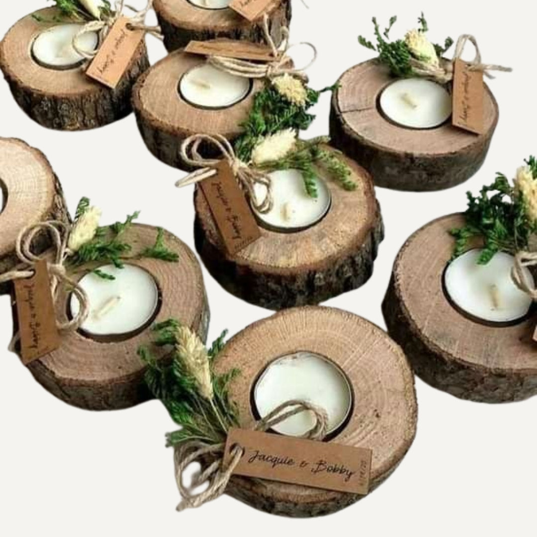 Brasa - Portavelas artesanal de madera natural