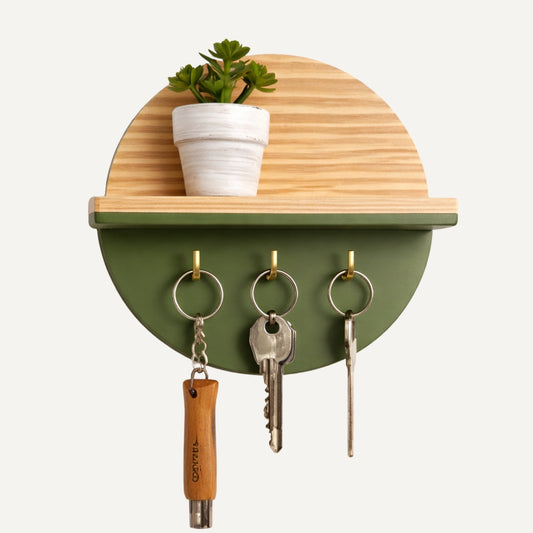 Origen - Organizador de pared artesanal con repisa para planta