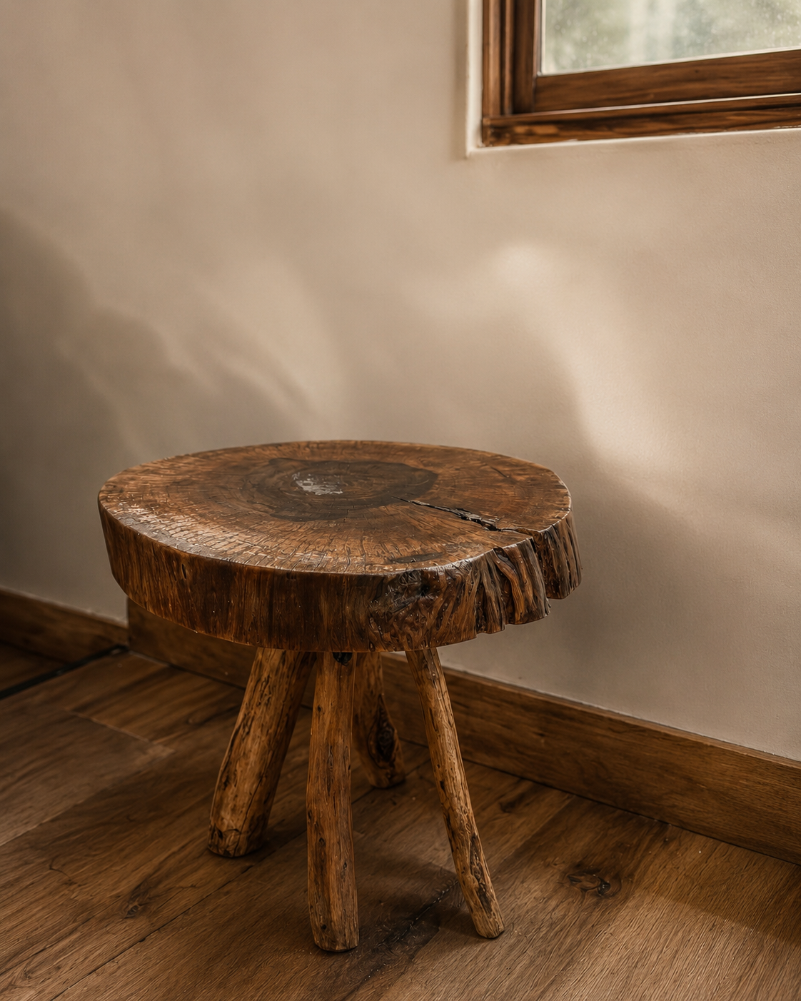 Mesa rústica artesanal de rodaja de madera natural