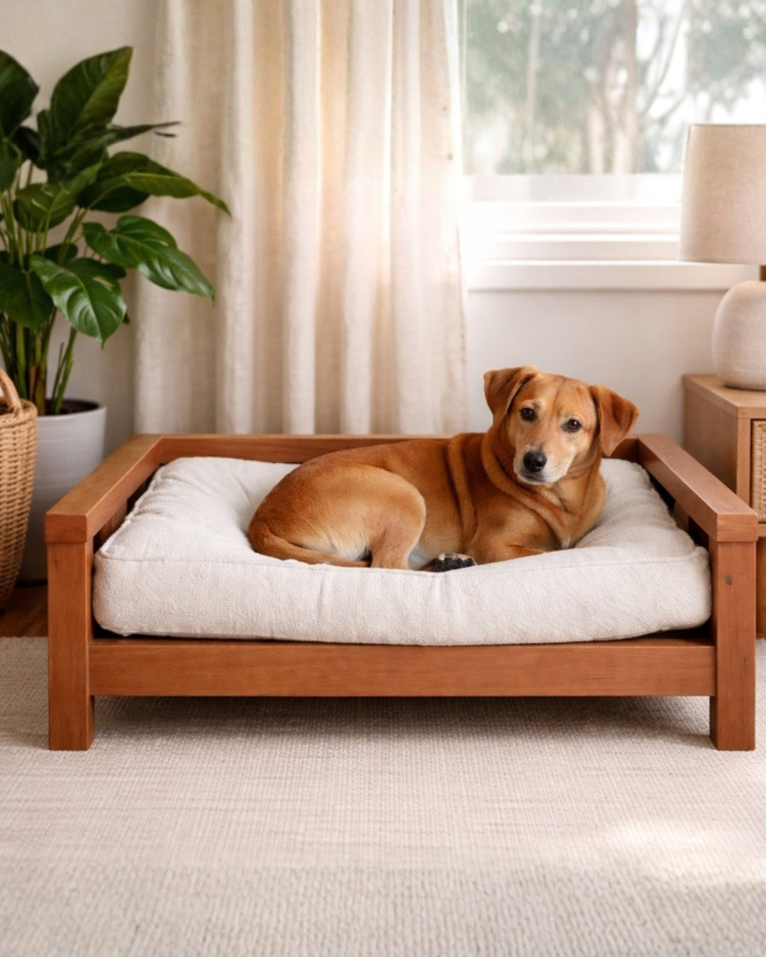 Nido - Cama artesanal de madera natural para mascotas