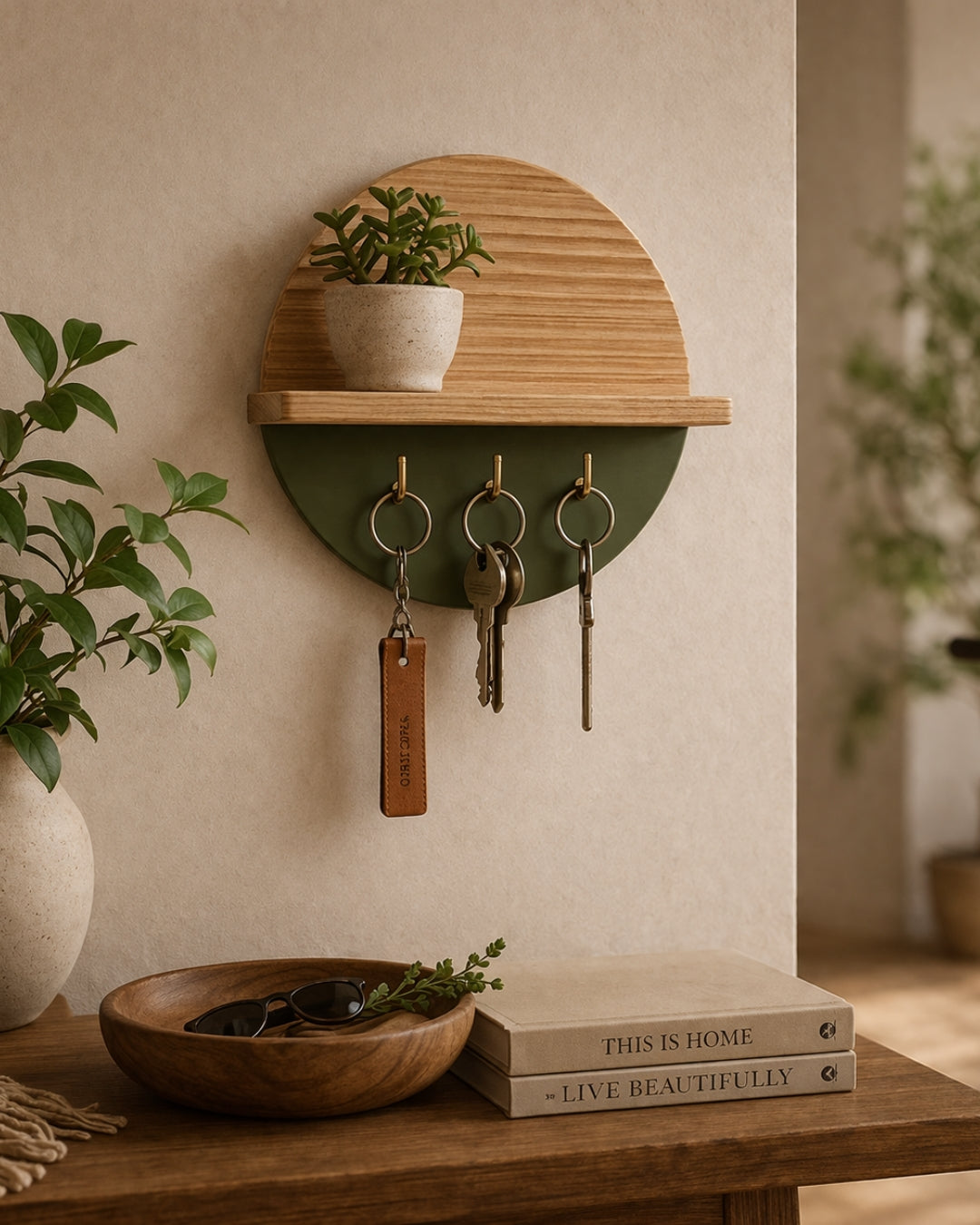 Origen - Organizador de pared artesanal con repisa para planta
