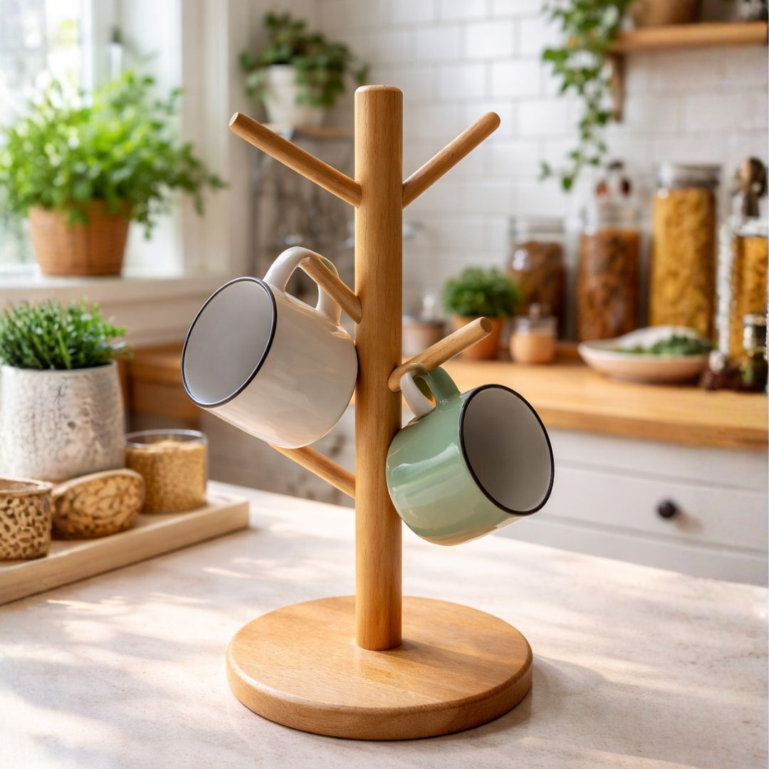 Rama - Soporte artesanal para tazas de madera natural
